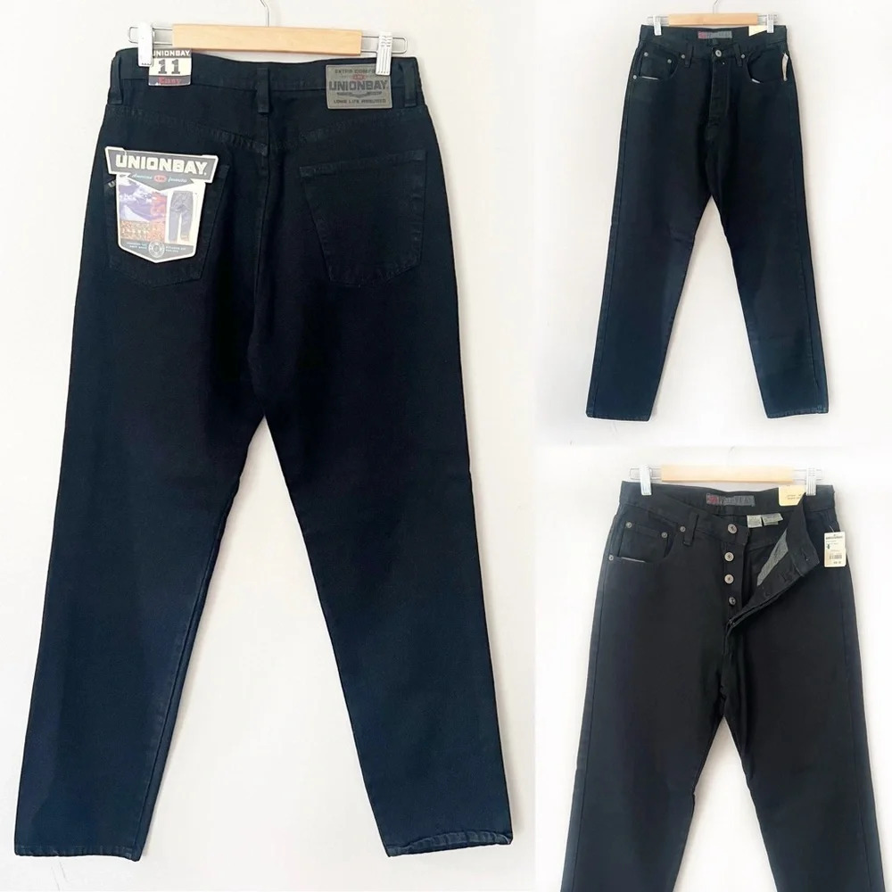 Vintage 90s Y2K Unionbay Button Fly Jeans Relaxed Fit Straight Leg Black Street
